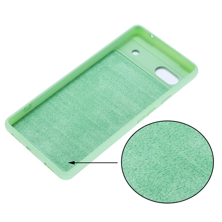 For Google Pixel 7a Liquid Silicone Case Cell Phone Cover Bump Proof Protector with Strap - Green