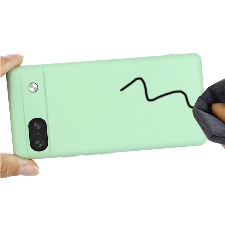 For Google Pixel 7a Liquid Silicone Case Cell Phone Cover Bump Proof Protector with Strap - Green