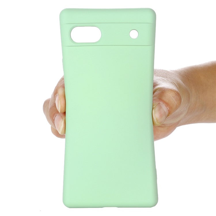 For Google Pixel 7a Liquid Silicone Case Cell Phone Cover Bump Proof Protector with Strap - Green