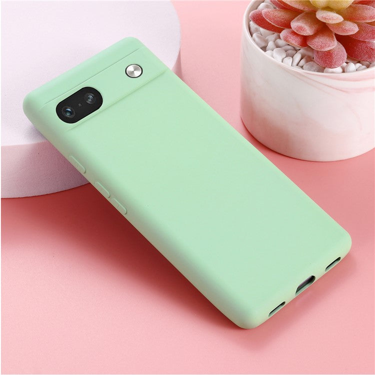 For Google Pixel 7a Liquid Silicone Case Cell Phone Cover Bump Proof Protector with Strap - Green