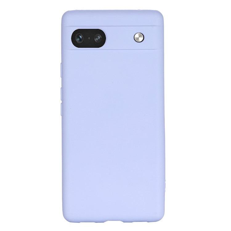 For Google Pixel 7a Liquid Silicone Case Cell Phone Cover Bump Proof Protector with Strap - Purple
