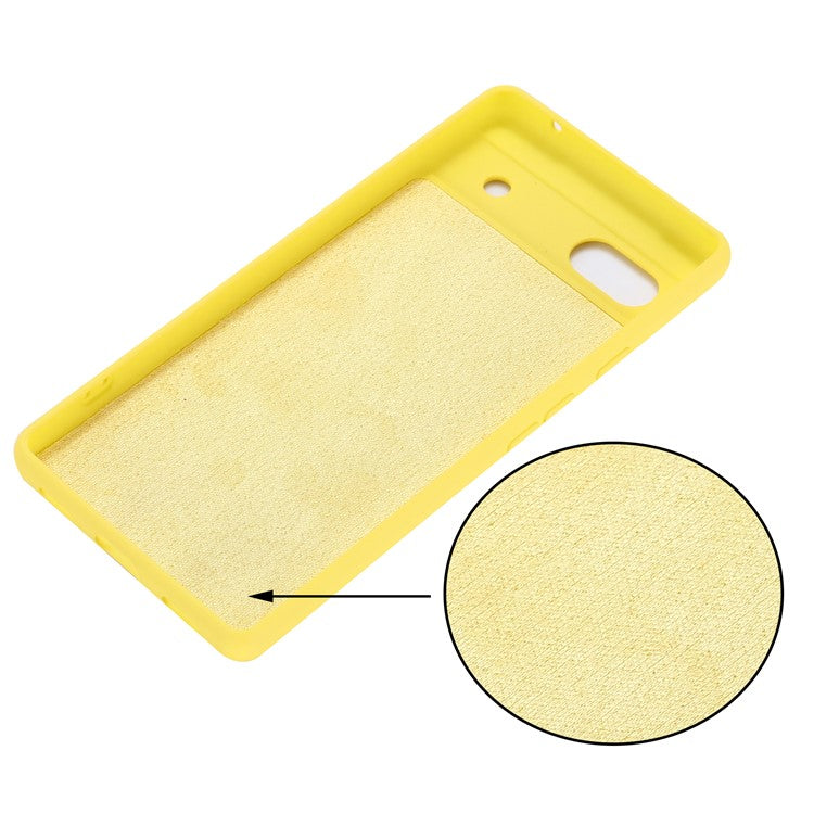 For Google Pixel 7a Liquid Silicone Case Cell Phone Cover Bump Proof Protector with Strap - Yellow
