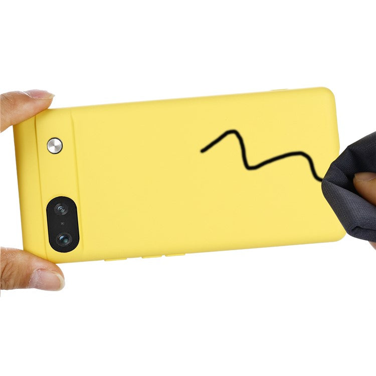 For Google Pixel 7a Liquid Silicone Case Cell Phone Cover Bump Proof Protector with Strap - Yellow