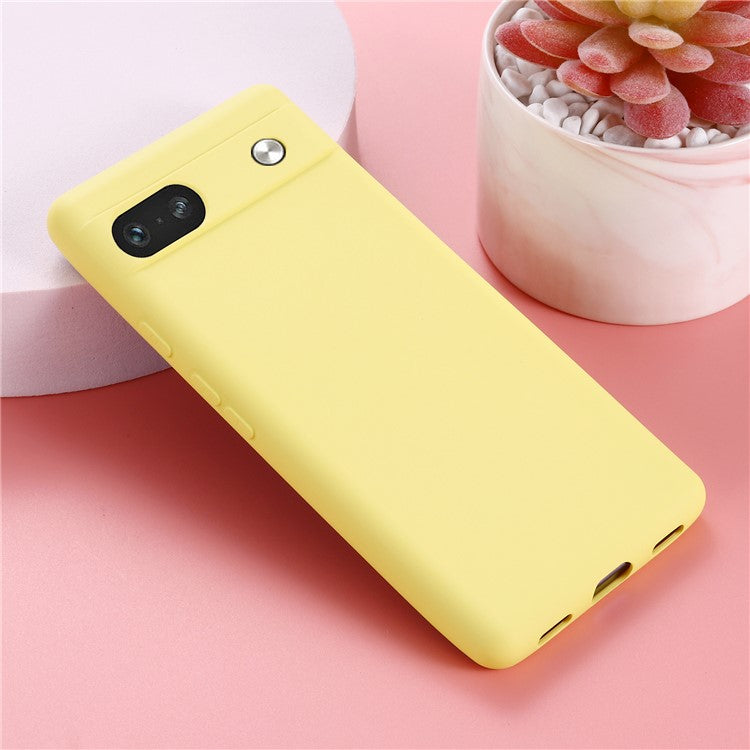 For Google Pixel 7a Liquid Silicone Case Cell Phone Cover Bump Proof Protector with Strap - Yellow