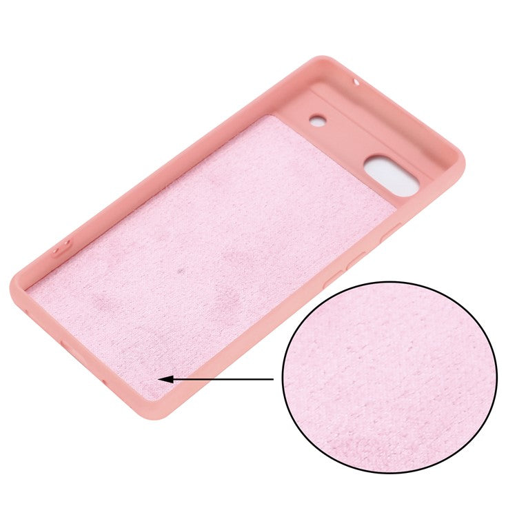 For Google Pixel 7a Liquid Silicone Case Cell Phone Cover Bump Proof Protector with Strap - Pink