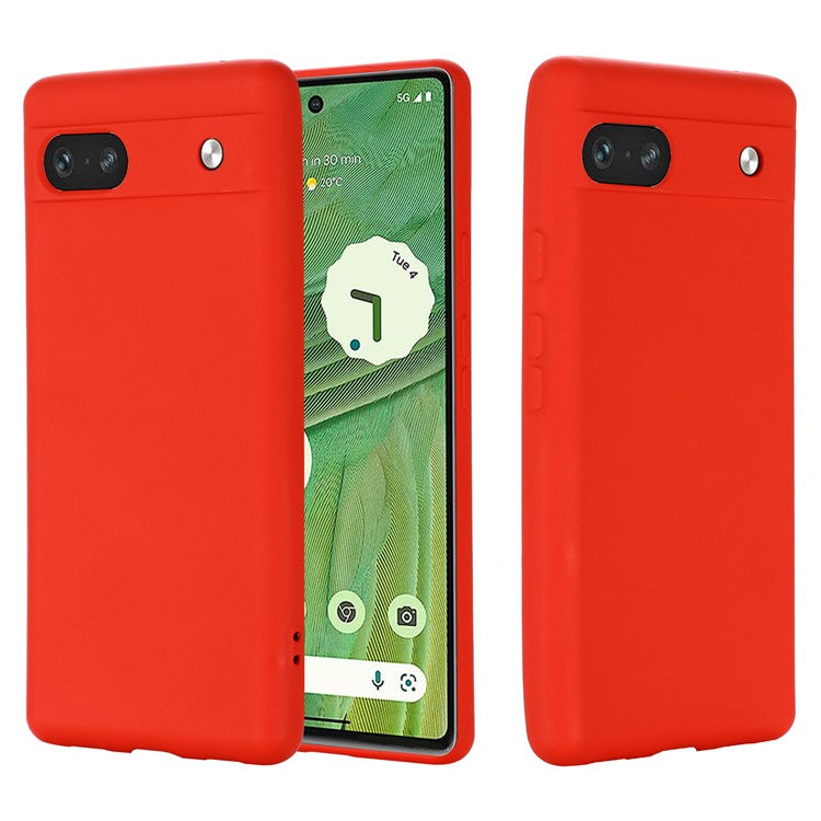For Google Pixel 7a Liquid Silicone Case Cell Phone Cover Bump Proof Protector with Strap - Red