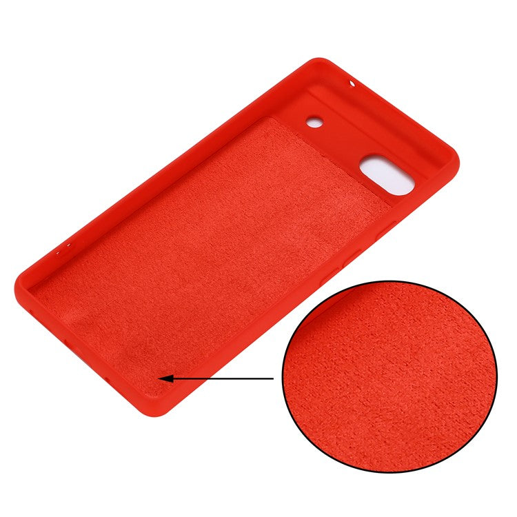 For Google Pixel 7a Liquid Silicone Case Cell Phone Cover Bump Proof Protector with Strap - Red