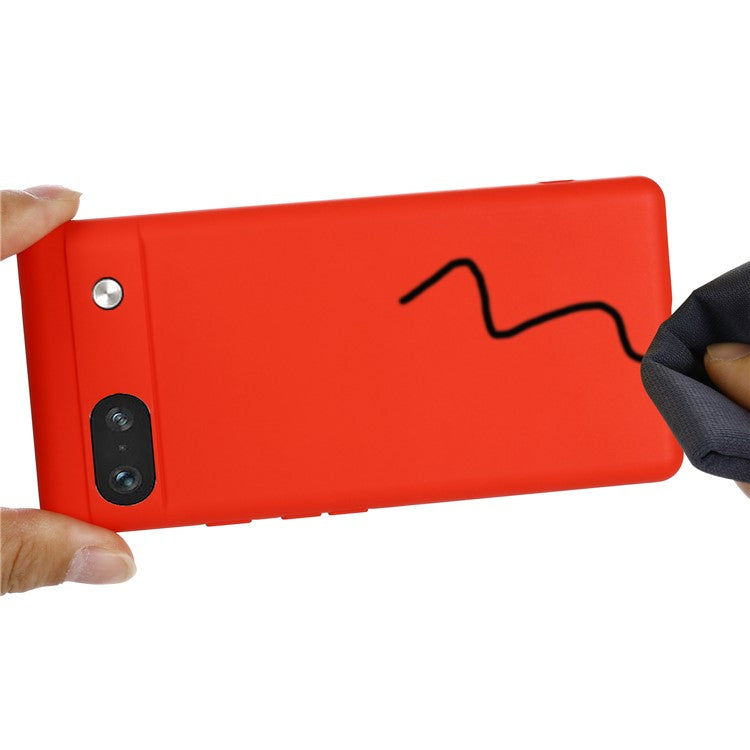 For Google Pixel 7a Liquid Silicone Case Cell Phone Cover Bump Proof Protector with Strap - Red