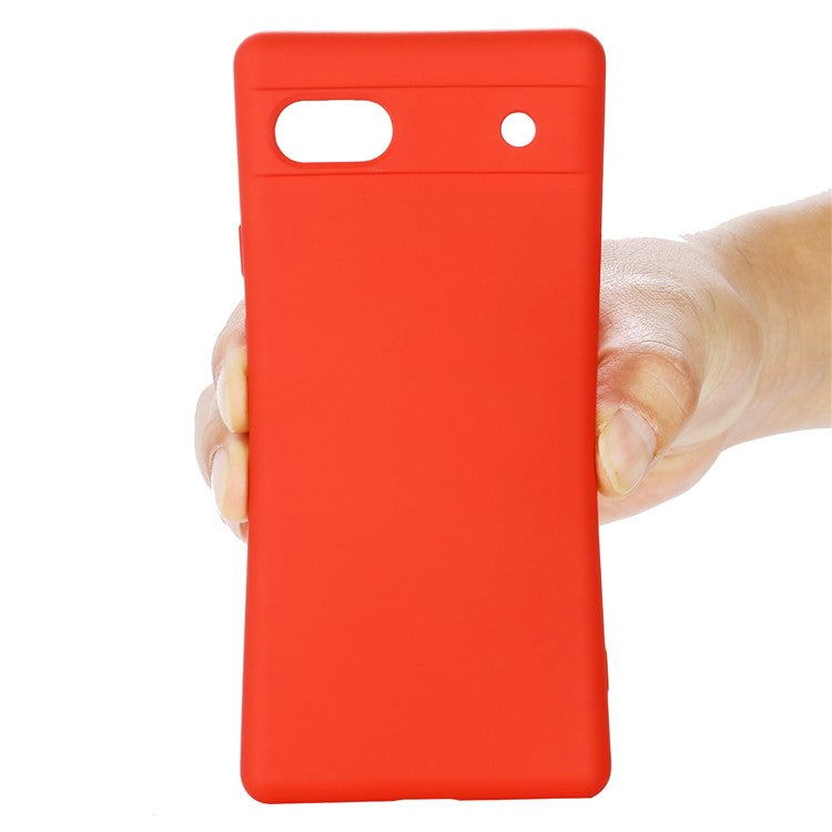 For Google Pixel 7a Liquid Silicone Case Cell Phone Cover Bump Proof Protector with Strap - Red