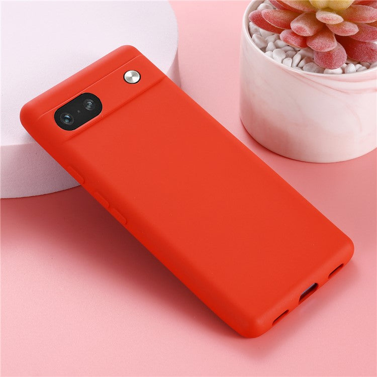 For Google Pixel 7a Liquid Silicone Case Cell Phone Cover Bump Proof Protector with Strap - Red