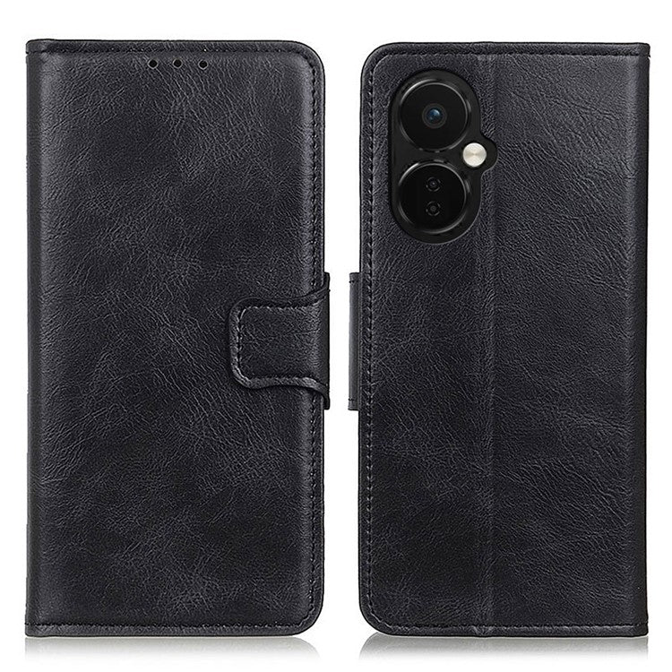 For OnePlus Nord CE 3 Lite 5G / Nord N30 5G PU Leather Phone Case Stand Crazy Horse Texture Wallet Phone Cover - Black