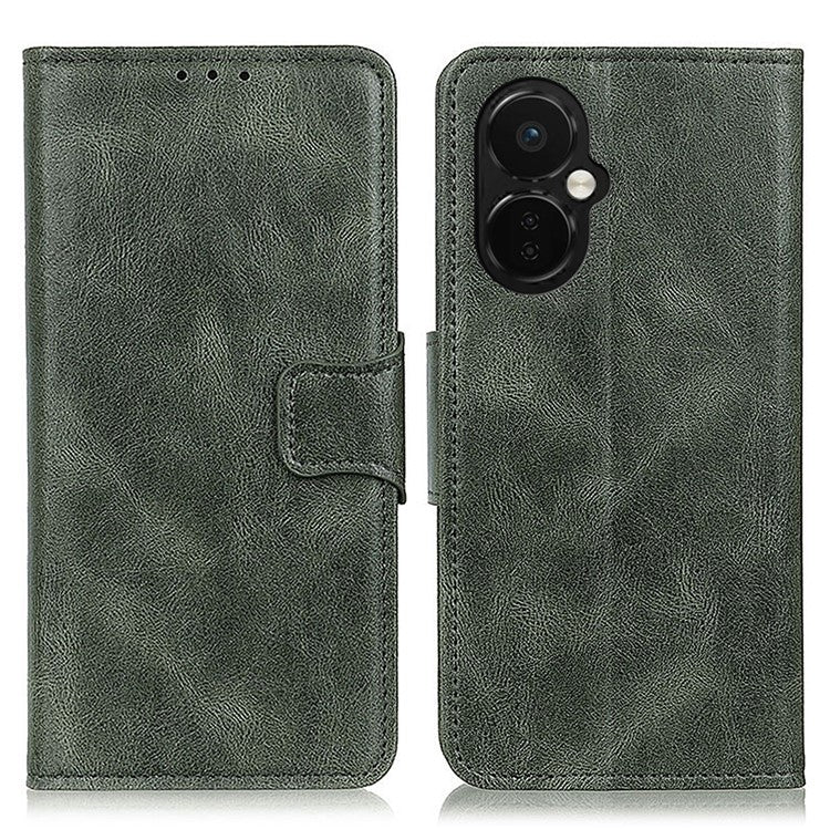For OnePlus Nord CE 3 Lite 5G / Nord N30 5G PU Leather Phone Case Stand Crazy Horse Texture Wallet Phone Cover - Blackish Green