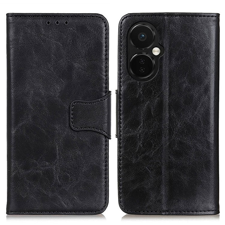 Mobile Phone Case for OnePlus Nord CE 3 Lite 5G / Nord N30 5G Crazy Horse Texture Wallet Stand Split Leather Phone Cover - Black