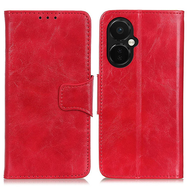 Mobile Phone Case for OnePlus Nord CE 3 Lite 5G / Nord N30 5G Crazy Horse Texture Wallet Stand Split Leather Phone Cover - Red