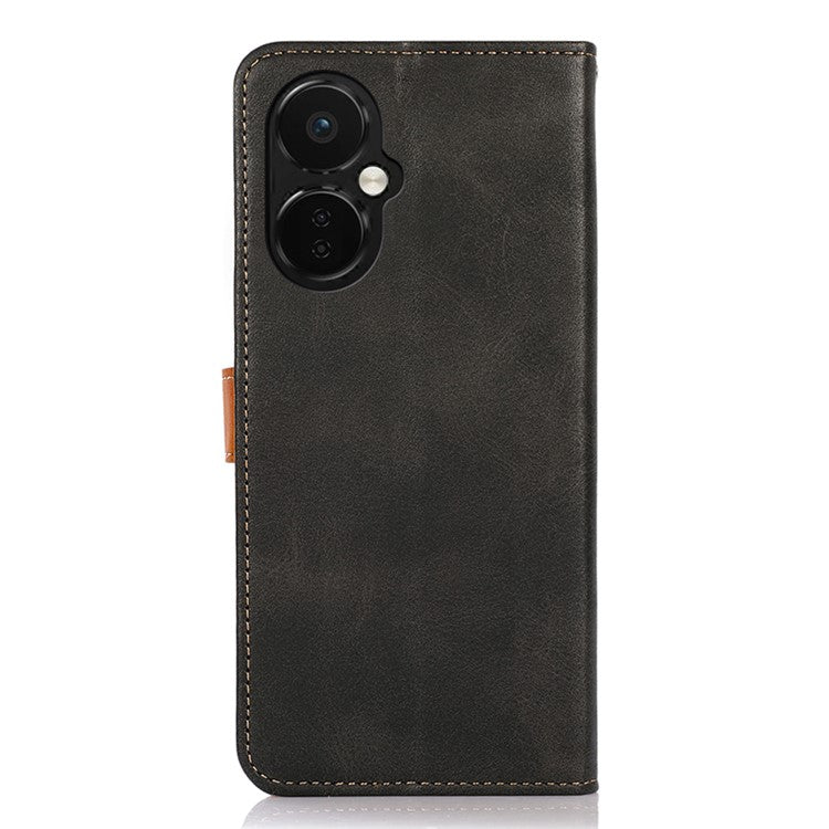 KHAZNEH For OnePlus Nord CE 3 Lite 5G / Nord N30 5G Cowhide Texture Cell Phone Case PU Leather Gold Buckle Stand Wallet Cover - Black