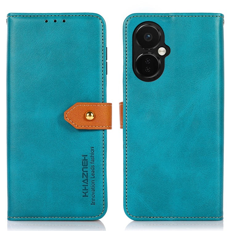 KHAZNEH For OnePlus Nord CE 3 Lite 5G / Nord N30 5G Cowhide Texture Cell Phone Case PU Leather Gold Buckle Stand Wallet Cover - Blue