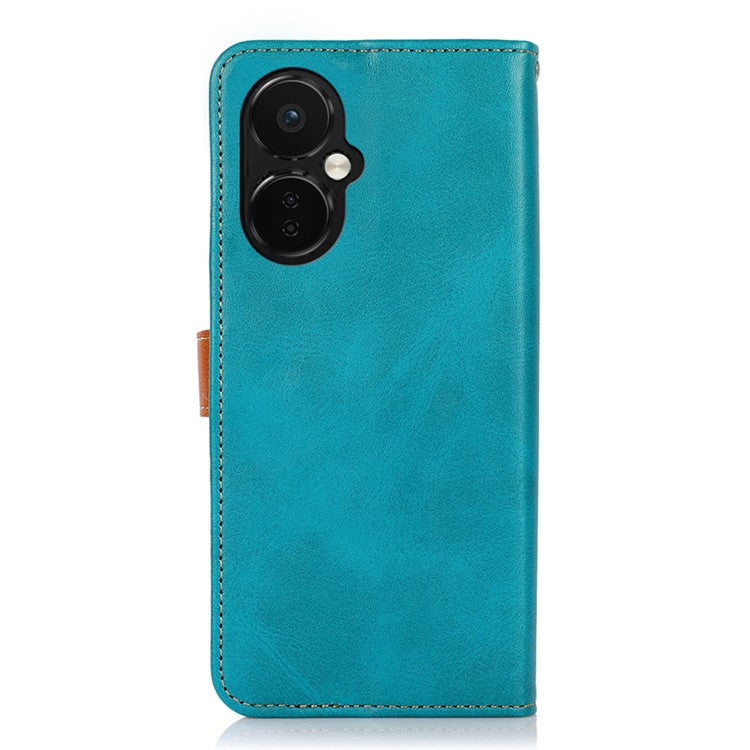 KHAZNEH For OnePlus Nord CE 3 Lite 5G / Nord N30 5G Cowhide Texture Cell Phone Case PU Leather Gold Buckle Stand Wallet Cover - Blue