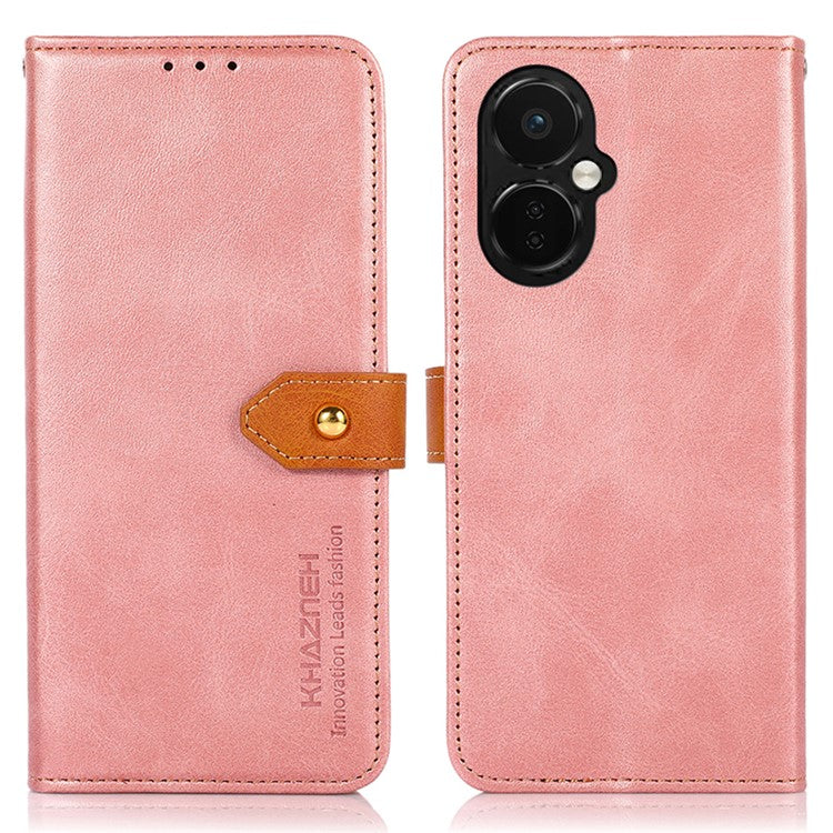 KHAZNEH For OnePlus Nord CE 3 Lite 5G / Nord N30 5G Cowhide Texture Cell Phone Case PU Leather Gold Buckle Stand Wallet Cover - Rose Gold