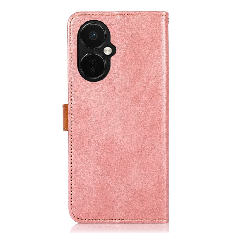 KHAZNEH For OnePlus Nord CE 3 Lite 5G / Nord N30 5G Cowhide Texture Cell Phone Case PU Leather Gold Buckle Stand Wallet Cover - Rose Gold