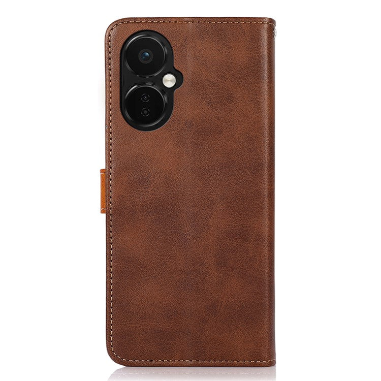 KHAZNEH For OnePlus Nord CE 3 Lite 5G / Nord N30 5G Cowhide Texture Cell Phone Case PU Leather Gold Buckle Stand Wallet Cover - Brown
