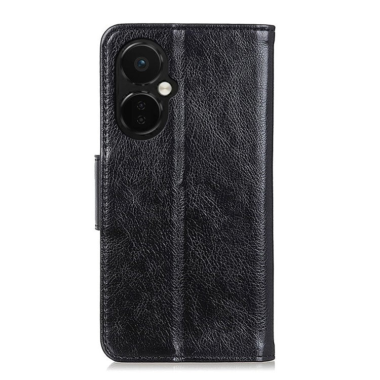 For OnePlus Nord CE 3 Lite 5G / Nord N30 5G Phone Stand Wallet Cover Nappa Texture Split Leather Cell Phone Case - Black