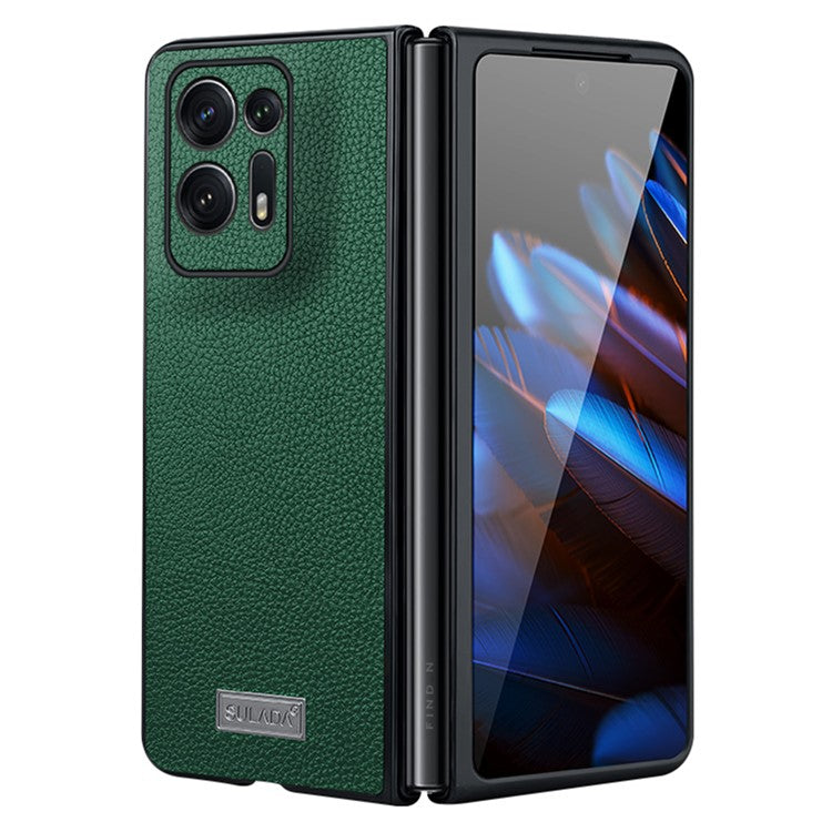 SULADA Electroplating Phone Case for Oppo Find N2 5G , Slim Fit PU Leather Coated PC + TPU Hybrid Protective Cover - Midnight Green
