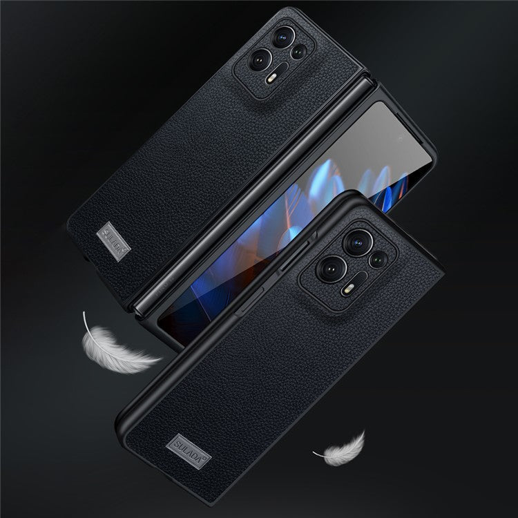 SULADA Electroplating Phone Case for Oppo Find N2 5G , Slim Fit PU Leather Coated PC + TPU Hybrid Protective Cover - Coffee