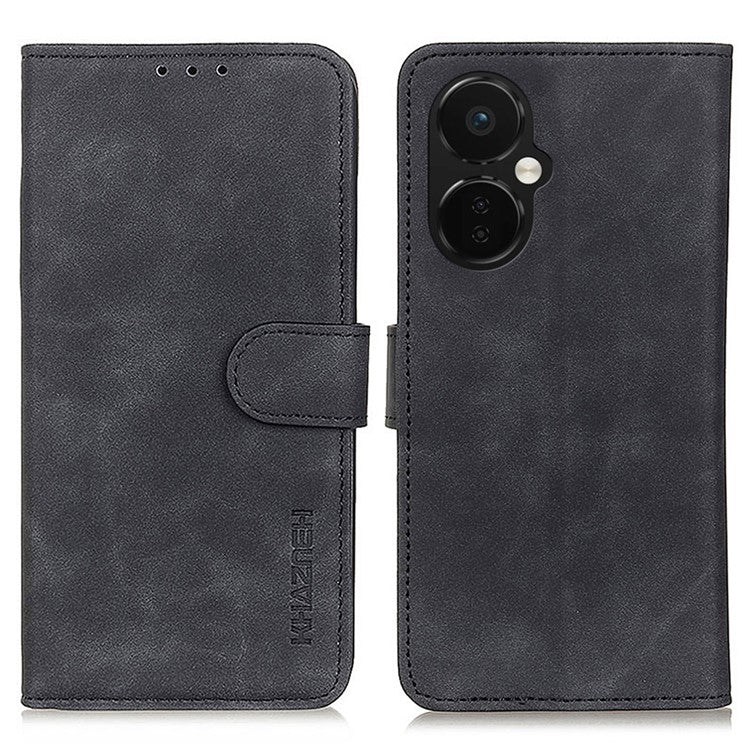 KHAZNEH For OnePlus Nord CE 3 Lite 5G / Nord N30 5G Phone Wallet Case Retro Texture PU Leather Stand Cell Phone Cover - Black