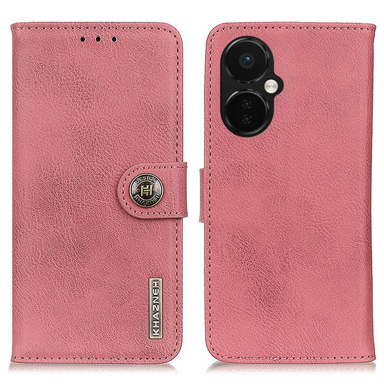 KHAZNEH for OnePlus Nord CE 3 Lite 5G / Nord N30 5G Phone Wallet Case Cowhide Texture PU Leather Stand Mobile Phone Cover - Pink