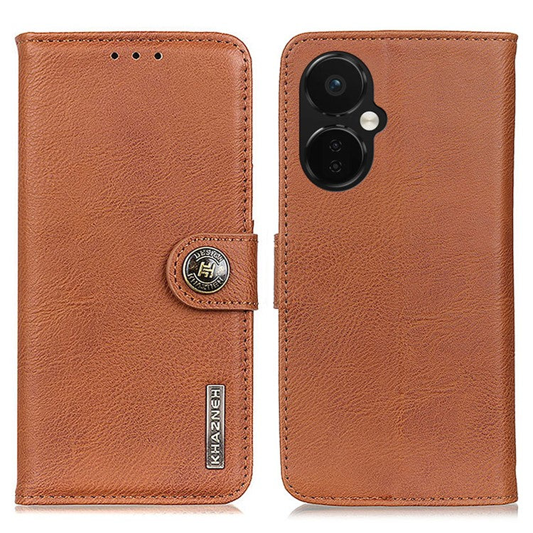 KHAZNEH for OnePlus Nord CE 3 Lite 5G / Nord N30 5G Phone Wallet Case Cowhide Texture PU Leather Stand Mobile Phone Cover - Brown