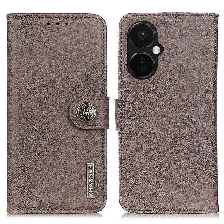 KHAZNEH for OnePlus Nord CE 3 Lite 5G / Nord N30 5G Phone Wallet Case Cowhide Texture PU Leather Stand Mobile Phone Cover - Khaki