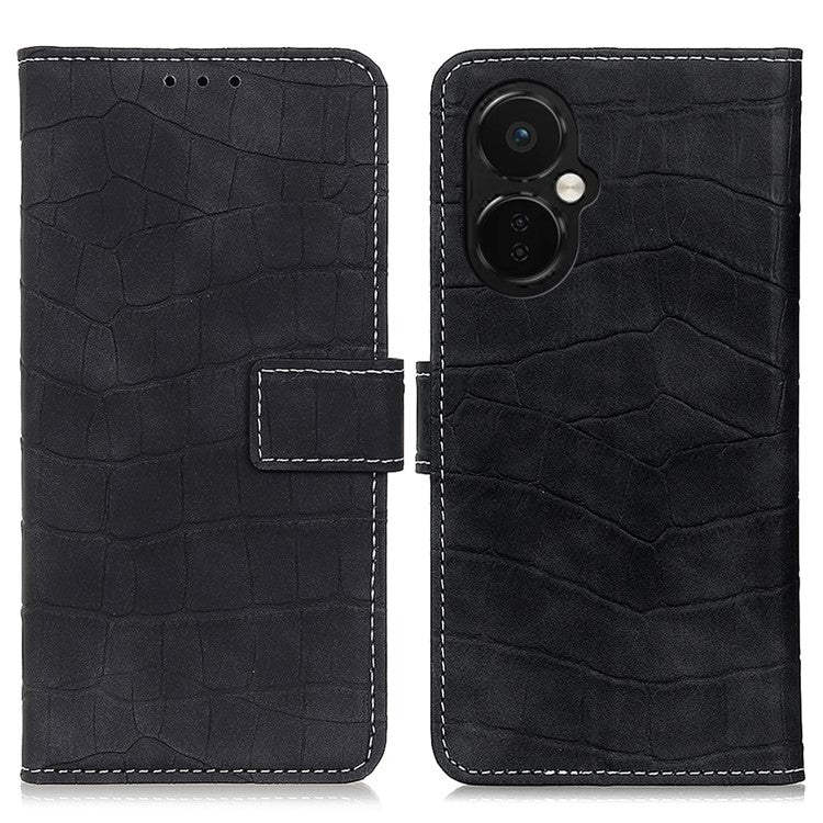 For OnePlus Nord CE 3 Lite 5G / Nord N30 5G Full Protection Phone Case Flip Leather Wallet Cover Stand Crocodile Texture Shell - Black