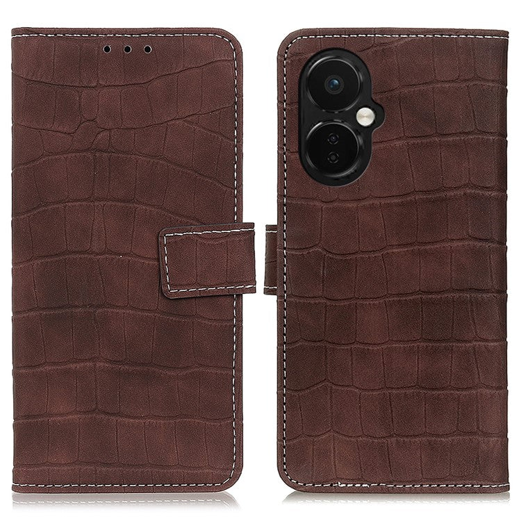 For OnePlus Nord CE 3 Lite 5G / Nord N30 5G Full Protection Phone Case Flip Leather Wallet Cover Stand Crocodile Texture Shell - Brown