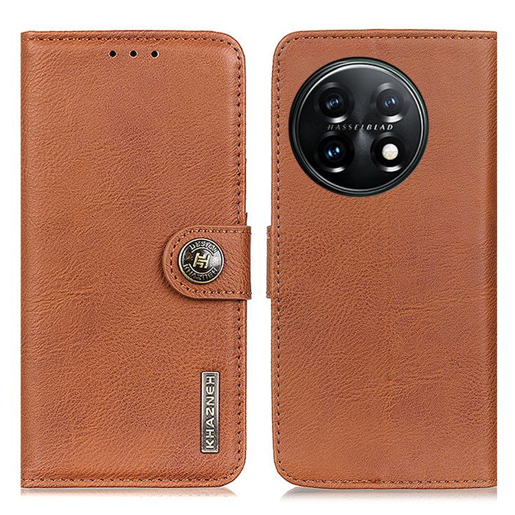 KHAZNEH Protective Phone Case for OnePlus 11 5G , Flip Leather Cowhide Texture Shockproof Phone Cover with Wallet Stand - Brown
