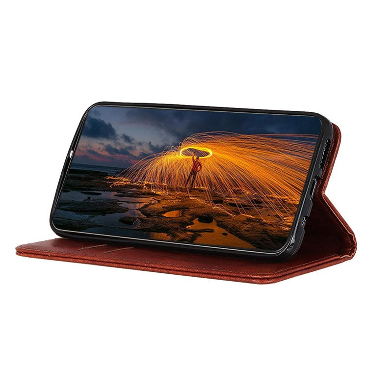 For OnePlus 11 5G Cell Phone Case Stand Crazy Horse Texture PU Leather Wallet Shockproof Phone Cover - Brown