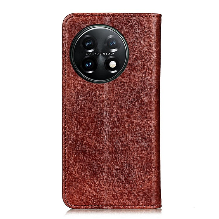 For OnePlus 11 5G Cell Phone Case Stand Crazy Horse Texture PU Leather Wallet Shockproof Phone Cover - Brown