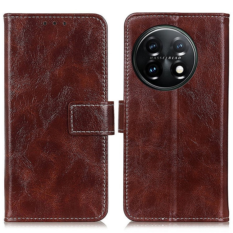 Cell Phone Cover For OnePlus 11 5G , Leather Retro Crazy Horse Texture Anti-scratch Phone Case Stand Wallet - Brown