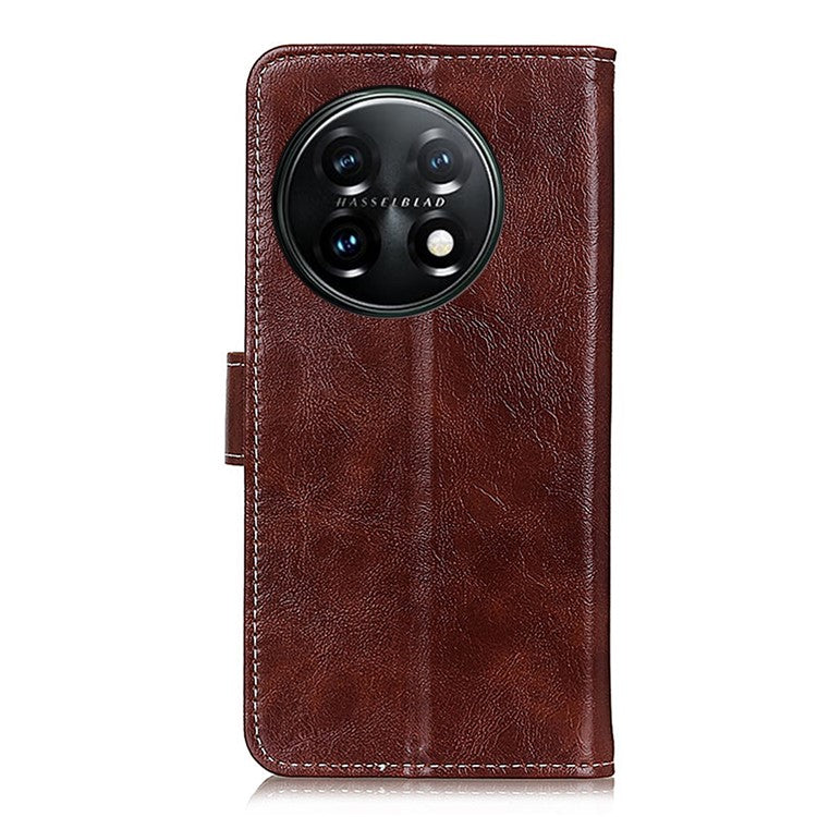 Cell Phone Cover For OnePlus 11 5G , Leather Retro Crazy Horse Texture Anti-scratch Phone Case Stand Wallet - Brown