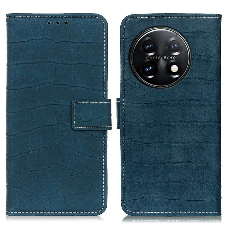 Mobile Phone Case For OnePlus 11 5G , Flip Leather Wallet Stand Crocodile Texture Anti-fall Protective Phone Cover - Blackish Green