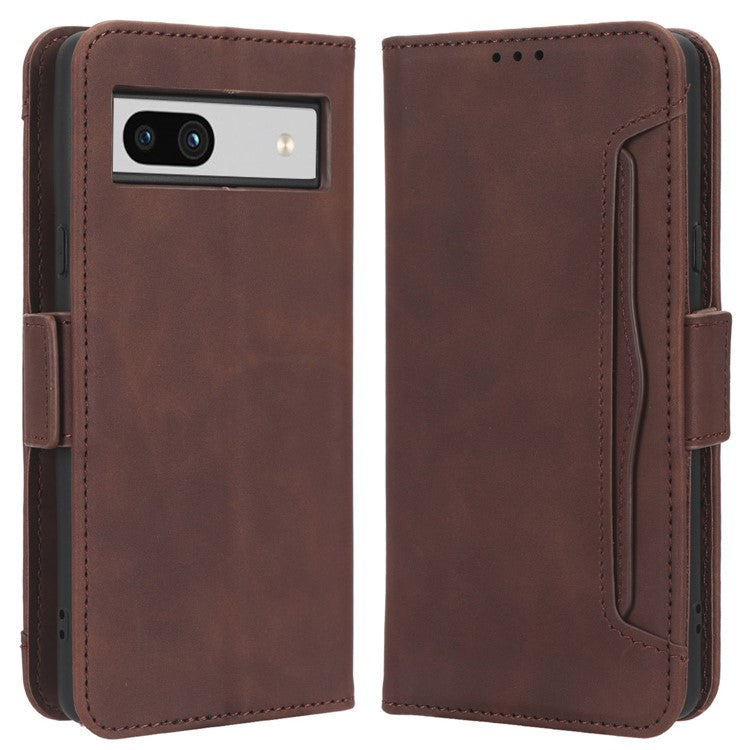 For Google Pixel 7a Wallet Protective Phone Case Multiple Card Slots PU Leather Phone Stand Cover - Brown