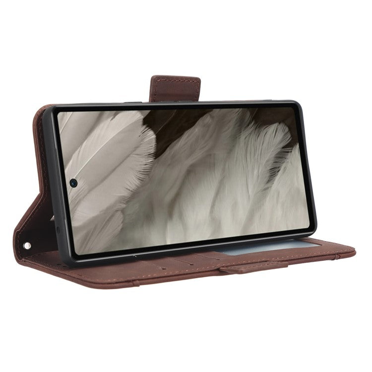 For Google Pixel 7a Wallet Protective Phone Case Multiple Card Slots PU Leather Phone Stand Cover - Brown