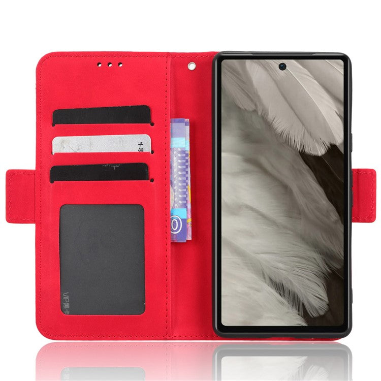 For Google Pixel 7a Wallet Protective Phone Case Multiple Card Slots PU Leather Phone Stand Cover - Red