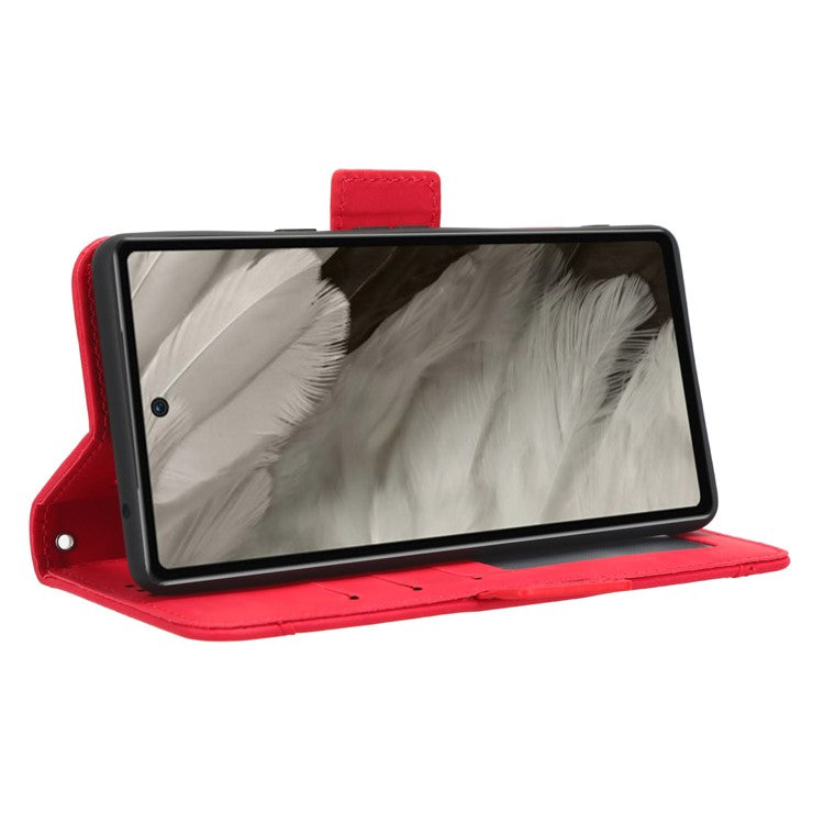 For Google Pixel 7a Wallet Protective Phone Case Multiple Card Slots PU Leather Phone Stand Cover - Red