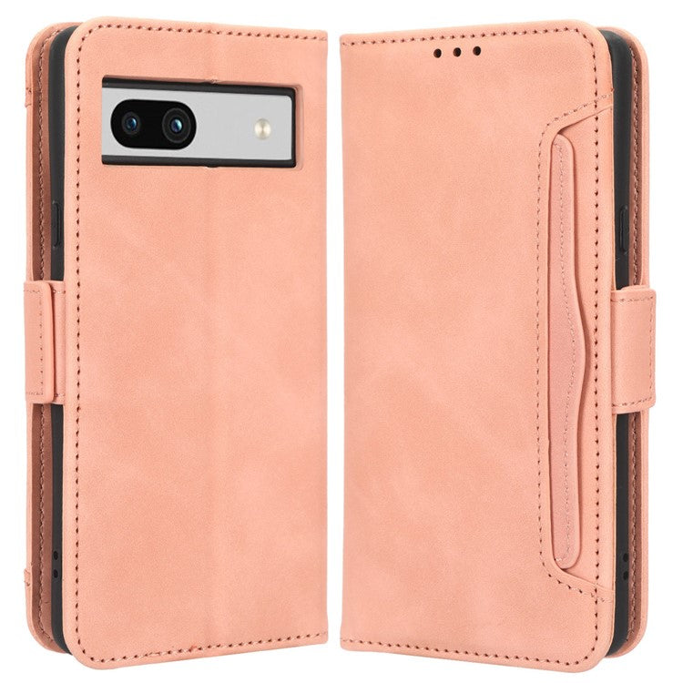 For Google Pixel 7a Wallet Protective Phone Case Multiple Card Slots PU Leather Phone Stand Cover - Pink