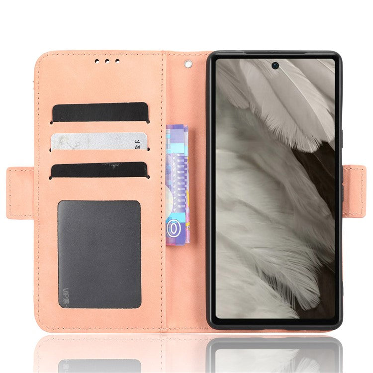 For Google Pixel 7a Wallet Protective Phone Case Multiple Card Slots PU Leather Phone Stand Cover - Pink