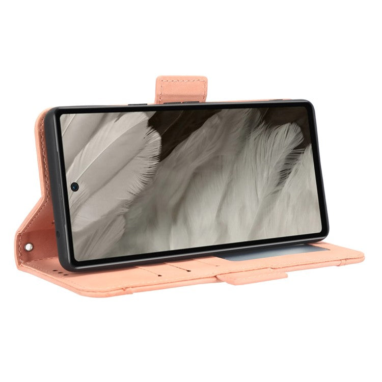 For Google Pixel 7a Wallet Protective Phone Case Multiple Card Slots PU Leather Phone Stand Cover - Pink