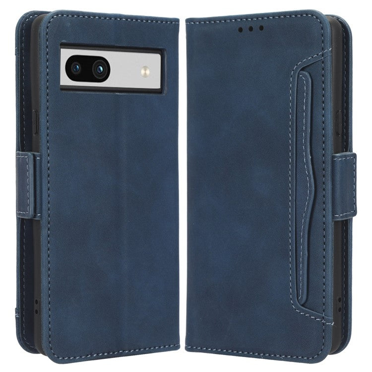 For Google Pixel 7a Wallet Protective Phone Case Multiple Card Slots PU Leather Phone Stand Cover - Blue