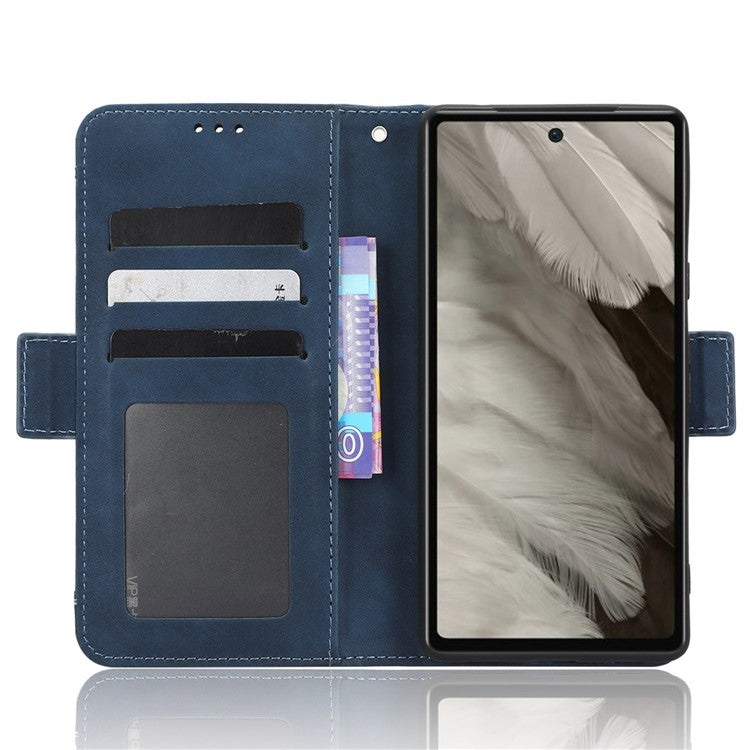 For Google Pixel 7a Wallet Protective Phone Case Multiple Card Slots PU Leather Phone Stand Cover - Blue