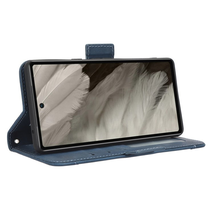 For Google Pixel 7a Wallet Protective Phone Case Multiple Card Slots PU Leather Phone Stand Cover - Blue