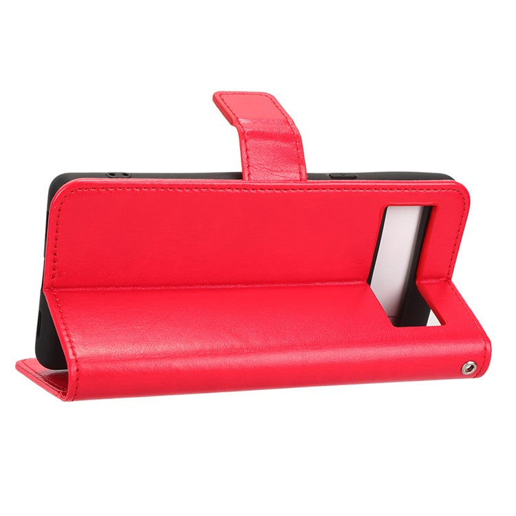 For Google Pixel 7a PU Leather Flip Phone Cover Crazy Horse Texture Wallet Phone Stand Case with Strap - Red